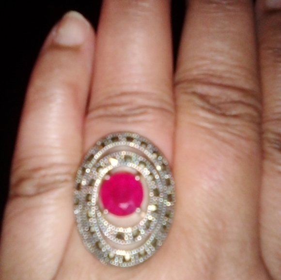 RED RUBY RING WITH MARCASITE . - Picture 2 of 7